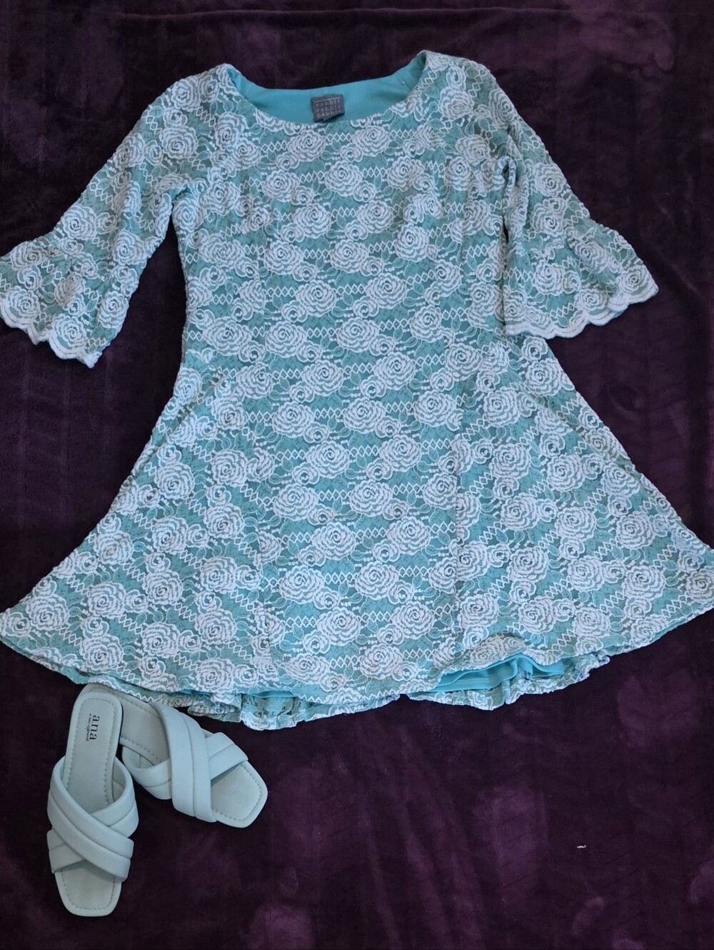 Rabbit Rabbit Rabbit Turquoise Dress with White Lace Overlay